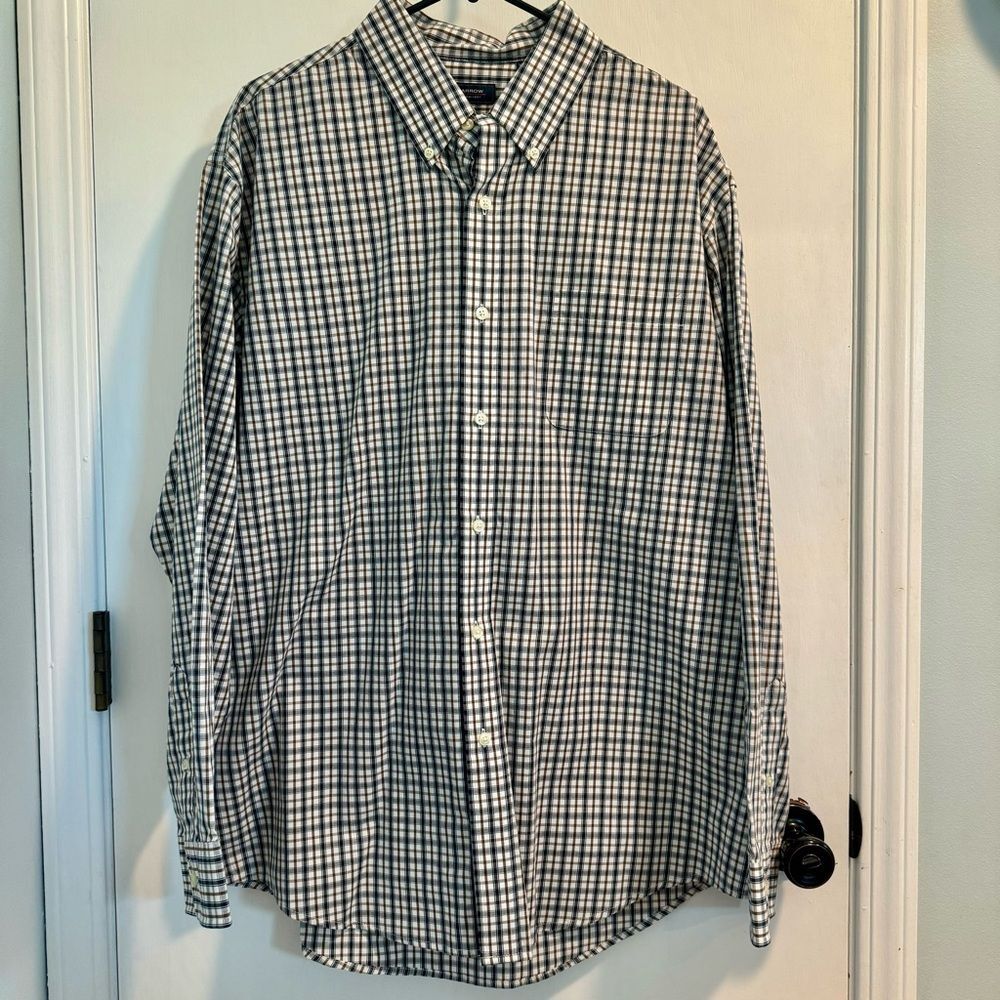 Mens Arrow Plaid Button Up Long Sleeve Shirt | Navy, Brown, White
